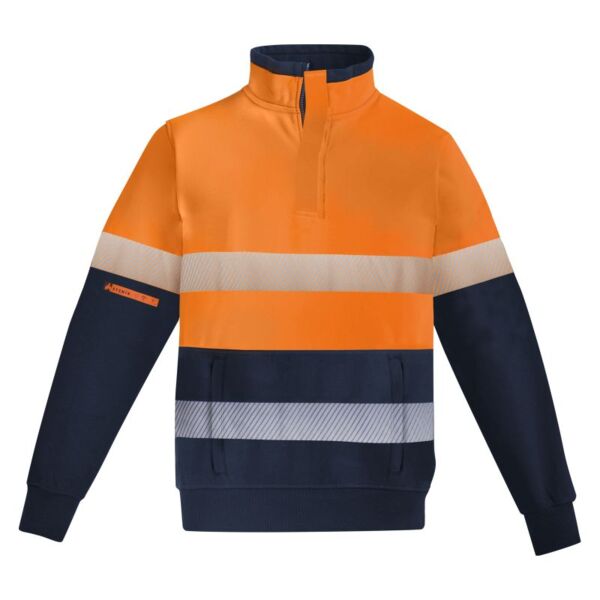 Mens Orange Flame Hi Vis 1/4 Zip Brushed Fleece Pullover - Hoop Taped Thumbnail