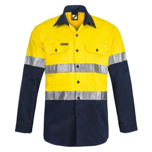 Mens Hi Vis Two Tone Long Sleeve Cotton Drill Shirt  Thumbnail