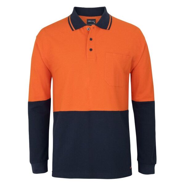 Mens Hi Vis Long Sleeve Cotton Pique Trad Polo Thumbnail