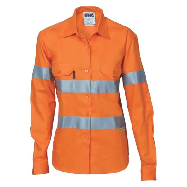 Womens HiVis Cool-Breeze Cott on Shirt with 3M R/Tape - Long sleeve Thumbnail